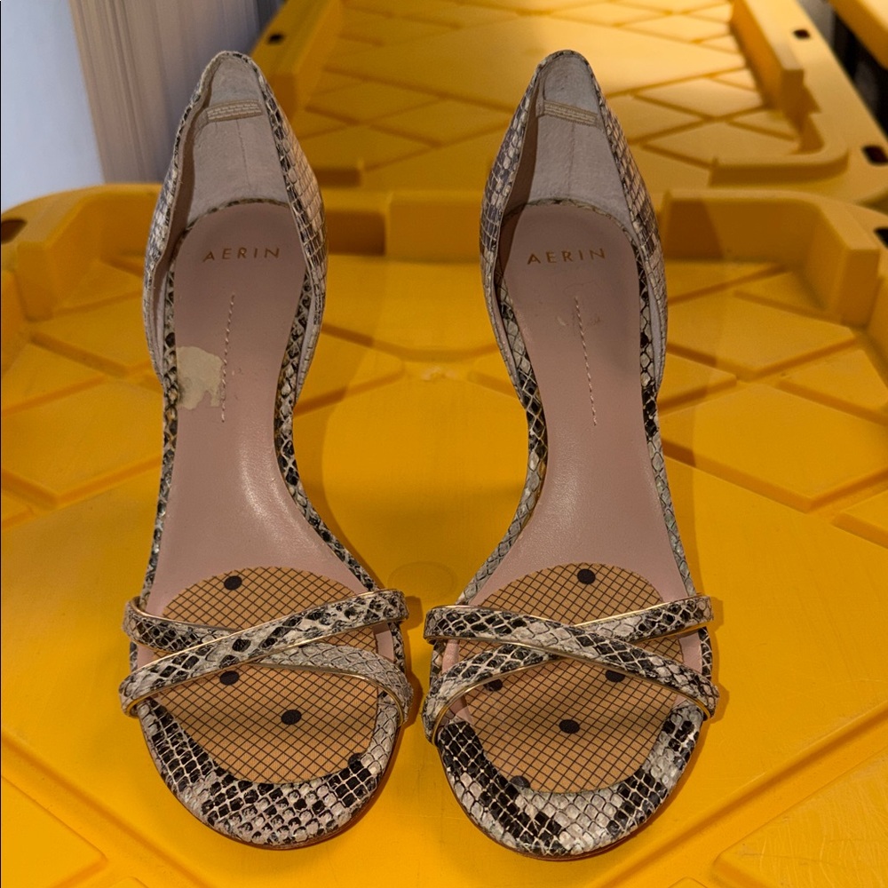 AERIN Snakeskin Pattern Open-Toe Heels